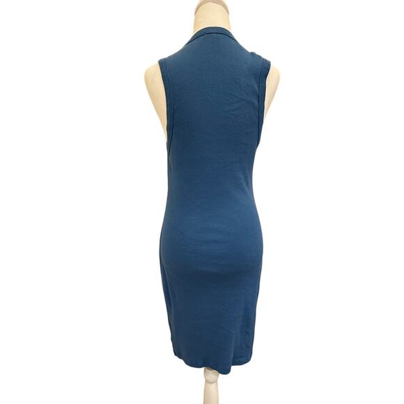 Standard James Perse 100% Cotton Midi Dress Blue Women's 2 Crewneck Fitted - Picture 4 of 11